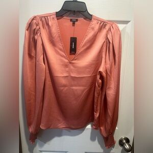 Express Satin V-Neck Blouse in Coral